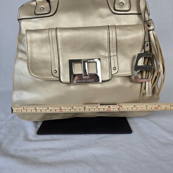 Ellen Tracy Leather Shoulder Bag Shimmer Gold Double Handle - Picture 11 of 16